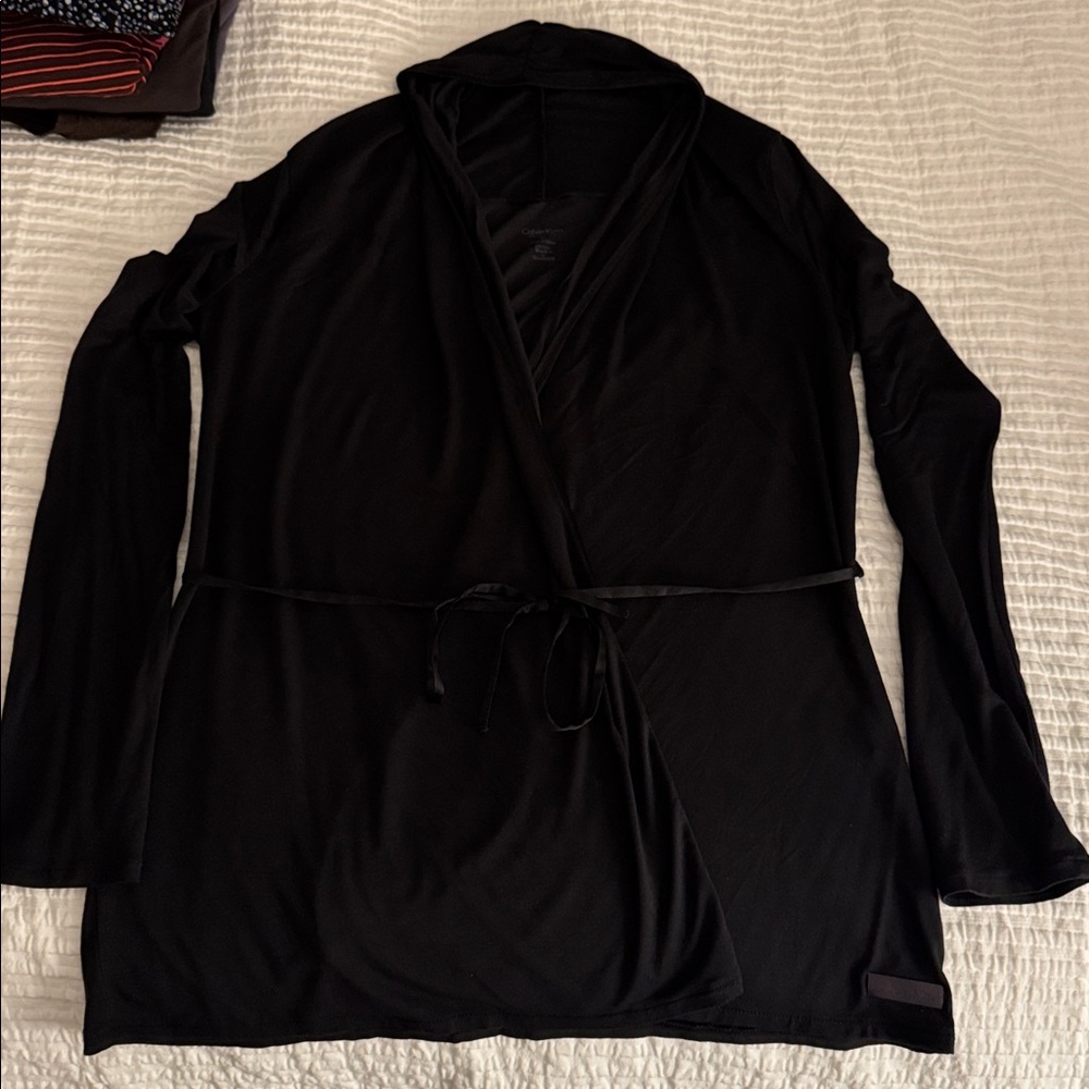Calvin Klein Sleepwear Drape Tie Front Short Robe Black Size Medium